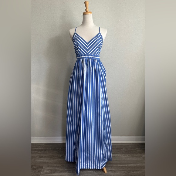J. Crew Blue & White Striped Maxi Dress | Size 14 | 100% Cotton | Like New - Picture 2 of 10